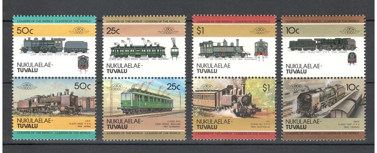 NUKULAELAE TUVALU 1985 - TRENURI, LOCOMOTIVE - SERIE DE 8 TIMBRE - NESTAMPILATA - MNH / trenuri406